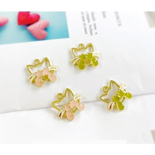 10pcs/pack Funny Shy Cat Enamel Charms Metal Pendant Earring DIY Fashion Zinc Alloy Charms for Jewelry Making golden color