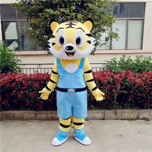 Yellow Sports Tigger Mascot Costume With Blue Cloths for Halloween Purim Party Costume Fancy Dress