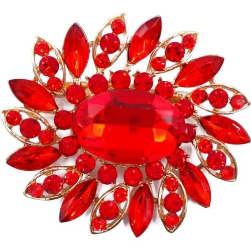 Fashion Red 6.7cm Large Flower Brooch Pins Women Jewelry Christmas Gift Rhinestone Brooches BA006