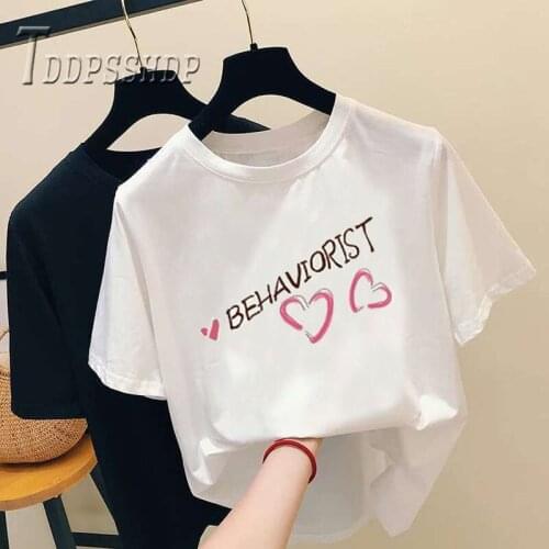 Lovely Heart and Alphabet Printing Women T Shirt 2019 White Color Female Tee Tops