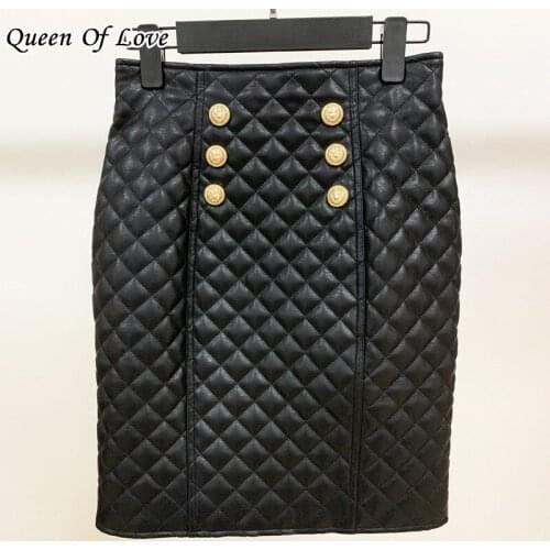 Luxury High Quality Leather Skirt 2021 Autumn Winter Women Fashion Streetwear Double Breasted Back Zipper Office Lady Skirts