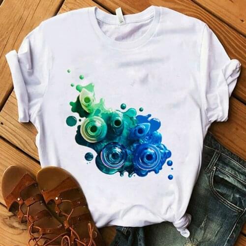 Harajuku T Shirts Woman Tshirts Plus Size Women Short Sleeve Nail Polish Cosmetics Printing O-Neck Tops Tee T-Shirt 2021 damskie
