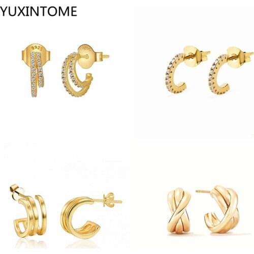 925 silver needle C-Shaped Zircon Stud Earrings Luxury Gold Earrings For Women Piercing Earrings Europen Jewelry Pendientes