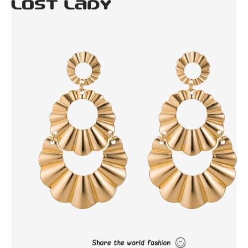 Lost Lady Korean Geometric Round Dangle Earrings Statement Trendy Earrings for Women Exaggerated Female Party Jewelry