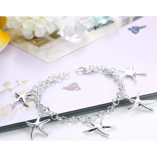 Hot fashion fine five starfish Pendant chain 925 sterling silver Bracelet for woman luxury jewelry Wedding party Christmas gifts