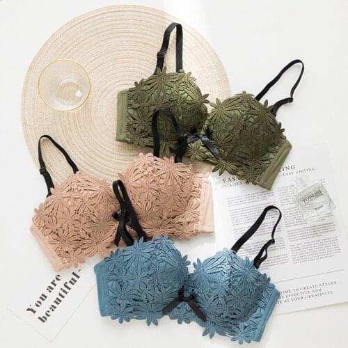 DERUILADY Flowers Embroidery Lace Bra Women Underwear Adjustable Push Up Bras For Women Sexy Lingerie Comfort Wireless Bralette