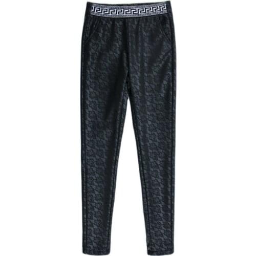 Winter Lace Sexy Leather Womens Pants Pantalon Femme Pantalones De Mujer Spodnie Damskie Gothic High Waist Trousers Women