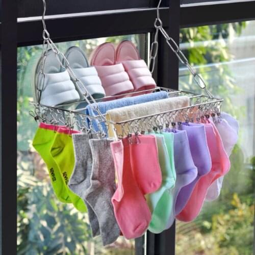 Balcony Folding Shoe Drying Rack Stainless Steel Laundry Towel Storage 100 Clips Large Capacity Convenient Clothes Airer
