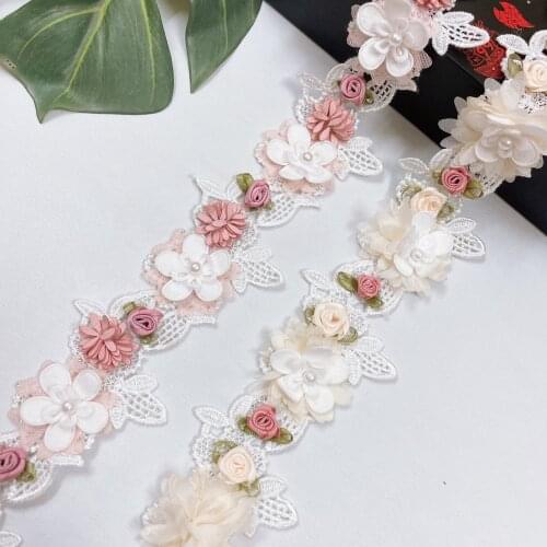1 yards 2cm wide Lace Hollow Flower Pearl Beaded Polyester Water-Soluble Ribbon for Diy Craft Hair Bow Gift Flowers Packaging De