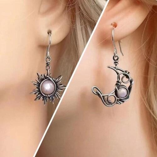 2021 wholesale bohemia sun and moon earrings silver earrings fashion crystal For her drop color gift female boho jewelry F4Y8
