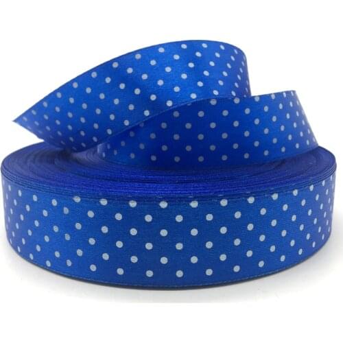 5yards 1"(25mm) Blue Polka Dots Satin Ribbon Printed Polyester Ribbon DIY Christmas Wedding Decoration Handmade Materials