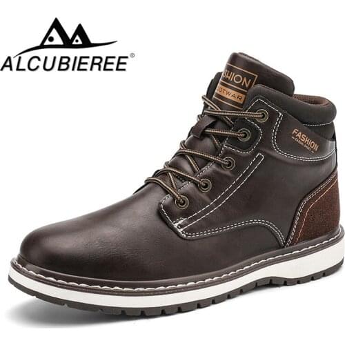 ALCUBIEREE Men Boots Comfy Lace-up High Quality Leather Mens Boots Autumn Fashion Shoes Man Durable Outsole Men Casual Boots