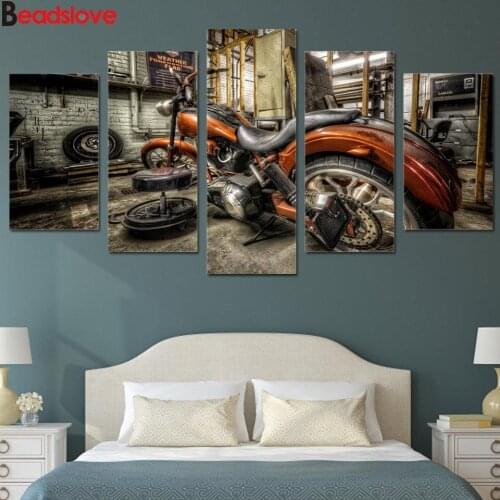 5 pcs Diamond Painting Cross Stitch Motorcycle scenery 5D DIY Full Square Drill Mosaic Diamond Embroidery Home Decoration