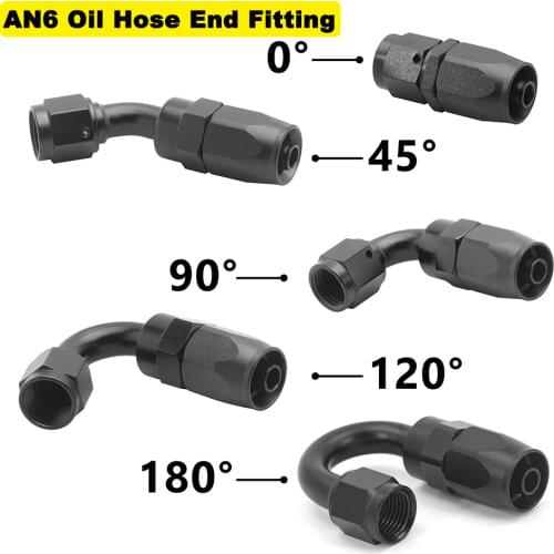 AN6 Oil Fuel Swivel Hose Anoized Aluminum Straight Elbow 0 45 90 120 Degree Hose End Oil Fuel Reusable Fitting Black