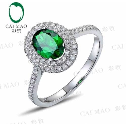 CaiMao 18KT/750 White Gold 0.8 ct Natural Tsavorite & 0.28ct Round Cut Diamond Engagement Gemstone Ring Jewelry