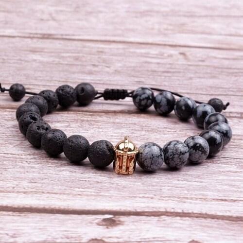 Spartan Knight Helmet Hematite Carving Bead & Lava stone bead bracelet for men Dropshipping