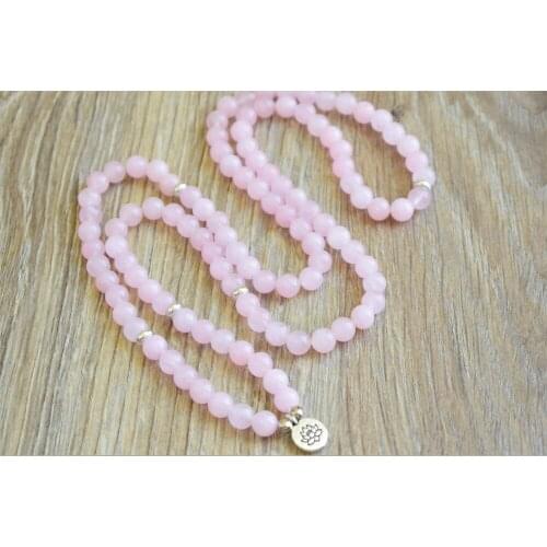 108 Mala Beads Bracelet Rosequartz Mala 108 Prayer Beads Necklace Lotus Bracelet Yoga Jewelry Buddhist Meditation Laps Bracelet