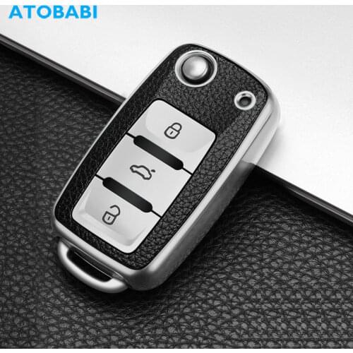 TPU Car Key Cover For VW Volkswagen Polo Jetta Golf MK6 TDI GTI R32 SEAT Skoda Leather Pattern Smart Remote Control Protect Case