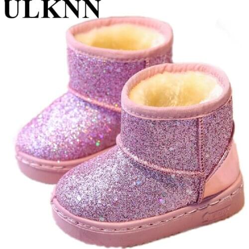 Children Snow Boots New Winter Kids Sequins Winter Boots Girls Warm Set Foot Boy Cotton Boots Synthetic Rubber Cotton Shoes