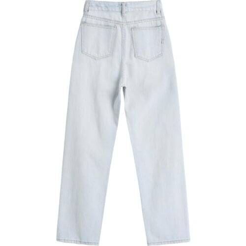 Long Pants Versatile Blue Baggy Femme Denim Trouser Ripped Jeans Woman High Waist 2021 Spring Vintage Streetwear Straight