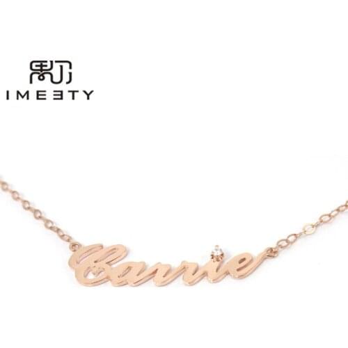 IMEETY personalized carrie name necklace my name necklace with stone zircon handmade cursive nameplate necklaces christmas gift