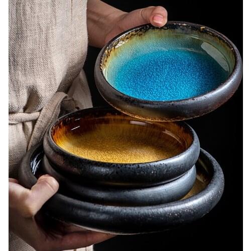 Creative Kiln Ice Cracked Glaze Ceramic Plate Dish Japanese Sushi Sashimi Plate Salad Plate