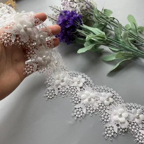 1 Yard White Pearl Lace Trim Grape Flowers Ribbon Embroidered Knitting Wedding Dress Handmade Patchwork Sewing Supplies Crafts