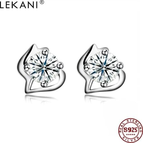 LEKANI Geometric 925 Sterling Silver Stud Earrings For Women 5A Clear Cubic Zirconia Wedding Earring Fine Jewelry New Listing