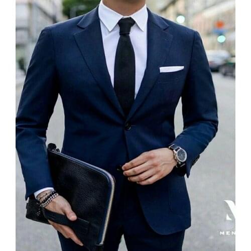 Mens Suits For Wedding Two Pieces Navy Blue Formal Stylish Notch Lapel Regular Fit Blazer Jackets Pants Prom Party Costumes
