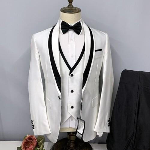 2021 Wedding Suits for Men Groom Fashion Formal Business Slim Fit 3-Pieces White Blazers black Pant Prom Shawl Lapel man Tuxedo