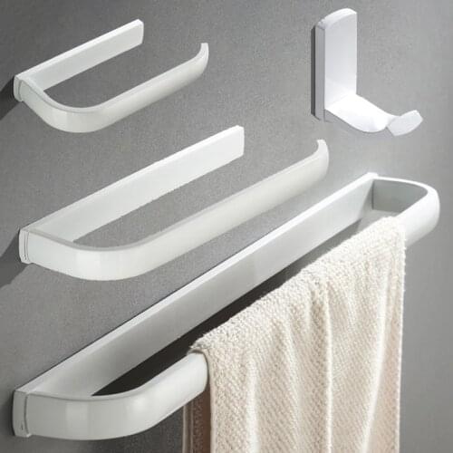 White Bathroom Accessories Sets Wall Mounted Creative Brass WC Paper Holder Metal Towel Bar Key Coat Robe Holder Bath Hardware