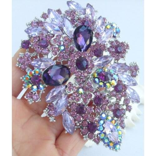 Luxury Hair Accessories Purple Rhinestone Crystal Flower Leaf Hair Comb Tiara FSE03905C2