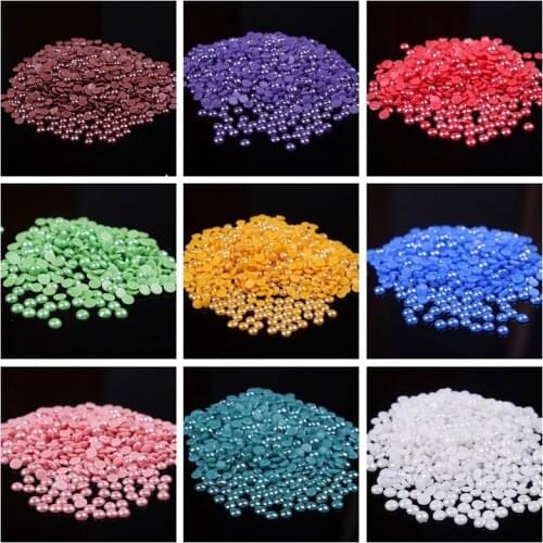 Resin Non Hotfix Applique Rhinestones Crystals 4mm Diamante Rhinestones Flatback Half Round White Beads Pearl for Jewelry ABS F