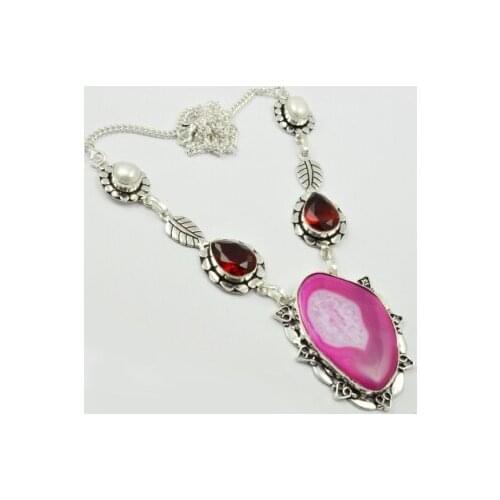 Solar Quarts & Garnets Necklace Silver Overlay over Copper, 52.5 cm, N2447