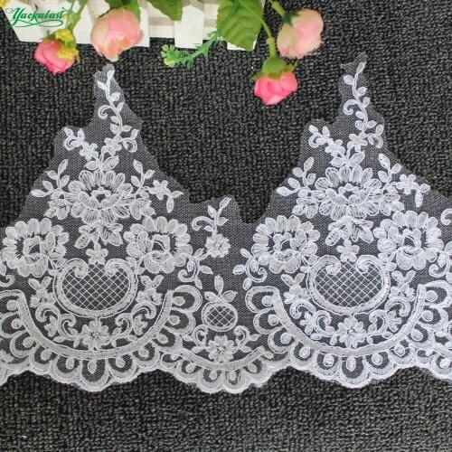 YACKALASI White Bridal Wedding Lace Appliqued Scalloped 3D Flower Embroidered Sewing Trims For Dress 21cm