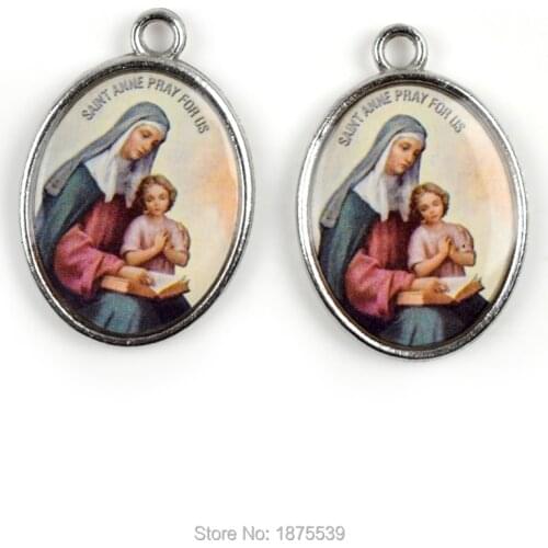 Saint Anne Pray For Us Catholic Alloy Medal St Therese Hold Jesus Cross