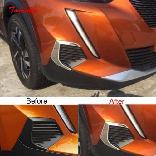 Tonlinker Exterior Car Front Fog Light Cover Case sticker For Peugeot 2008 2020 Car styling 2 PCS ABS Chrome Cover Stickers