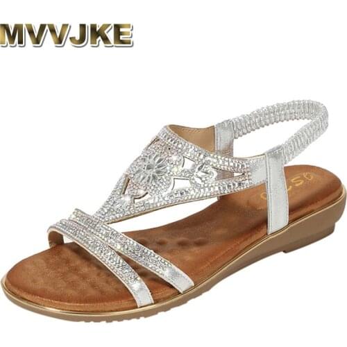 MVVJKE Bohemia Gladiator Sandals Women 2019 Summer Lace Up Sandals For Women Ladies Crystal Flat Sandals Beach Peep Toe Casual
