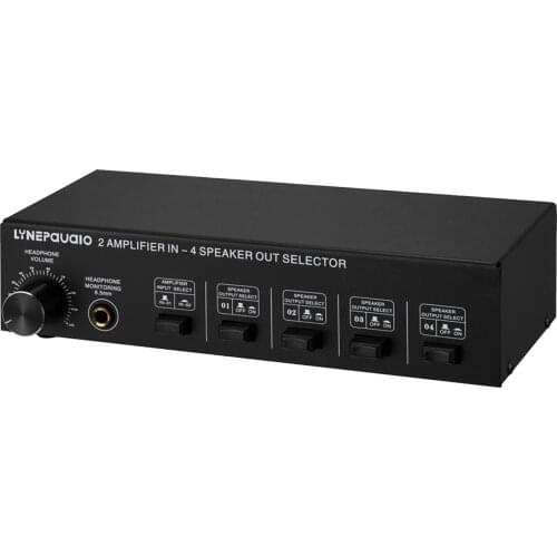 2 in 4 Out Speaker Selector Switch Box 4 Zone Amplifier and Speaker Selector with Volume Control Banana Jack 6.5mm Earphone Jack