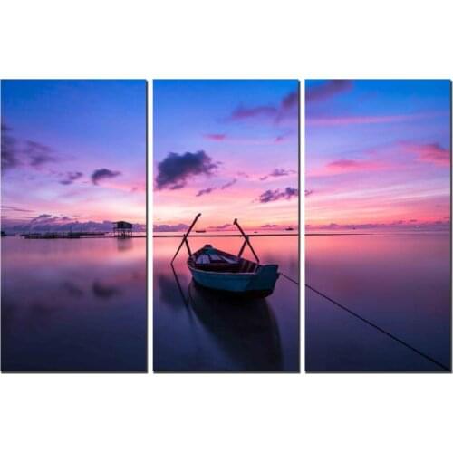 3 Panel Giclee Boats Sunset Landscape Canvas Prints Photo to Pictures on Canvas Cuadros Art Picture for Living Room Home Decor