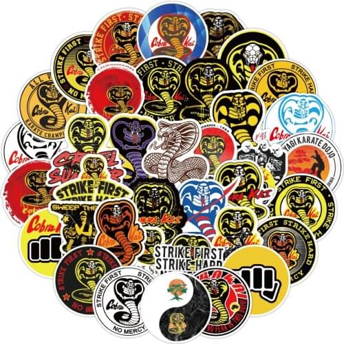 50Pcs Cobra Kai Circle stickers Big Cobra Decal Waterproof Suitable For Car Sticker Decoration