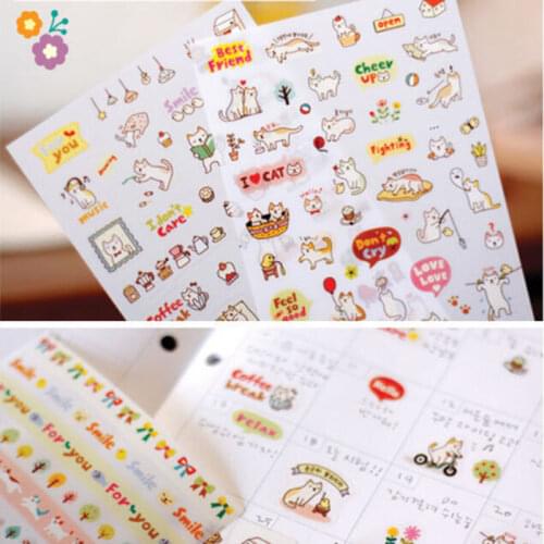 6 sheets Girl Gift Cute Korean Schoo Memo Pad Stationery Sticker Notes Diary Cartoon Kawaii Paper Scrapbooking Cat Stickers