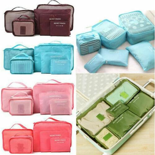 6Pcs Packing Cubes Travel Pouch Luggage Organiser Clothes Suitcase Storage Bags