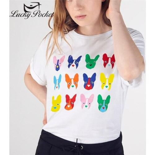 Women Summer Slim White O-Neck Cotton Dog Print T-Shirt Ladies Fashion Solid Color Plus Size Tees Ladies Brand Casual Tops ZM352