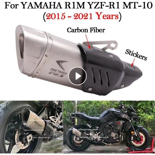 Slip On Motorcycle Exhaust Pipe Muffler Modified Escape Moto With Carbon Fiber Heat Shield For R1 YZF R1M MT10 2015 - 2020 2021