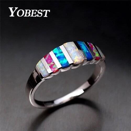 Yobest Colorful Fire Opal Zirconia Ring for Women Silver Color Wholesale Hot Sell Jewelry Wedding Ring