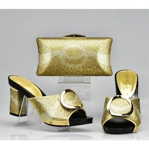 Gold Italian Matching Shoes and Bag Set African Wedding Shoe and Bag Set Italy Shoe and Bag Set Women High Heels Sandal Shoes