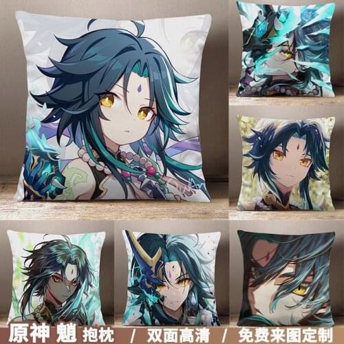 Anime Game Genshin Impact Xiao Cartoon Square Throw Pillow Cosplay Siesta Short Plush Dakimakura Sofa Cushion Xmas Gifts 45*45cm