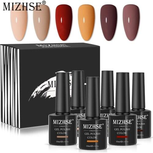 MIZHSE 6PCS Gel Nail Polish Set Semi Permanent Esmaltes Soak off UV LED Gel Kit for Nail Art Design Varnish Hybrid Nail Polish