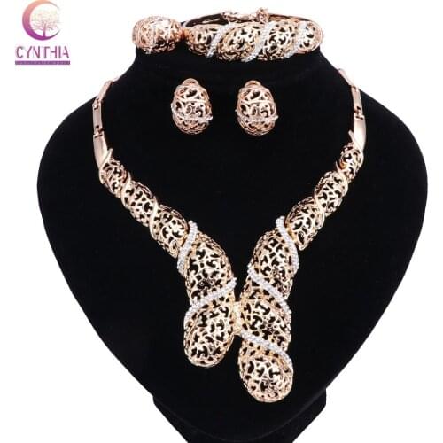 Fashion African Beads Jewelry Set Exquisite Hollow Dubai Pure Gold Color Jewelry Set Nigerian Wedding Bridal Bijoux
